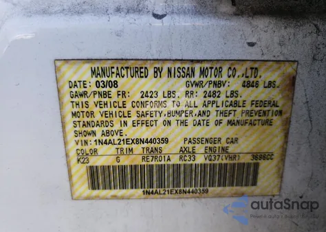 2008 Nissan Altima 2.5 z USA, uszkodzony, nr VIN 1N4AL21EX8N440359